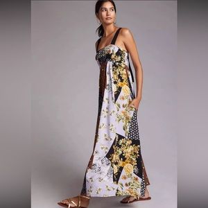 NWT Anthropologie Maeve Floral Maxi Dress Smocked Brown Lavender Black Gold - SP